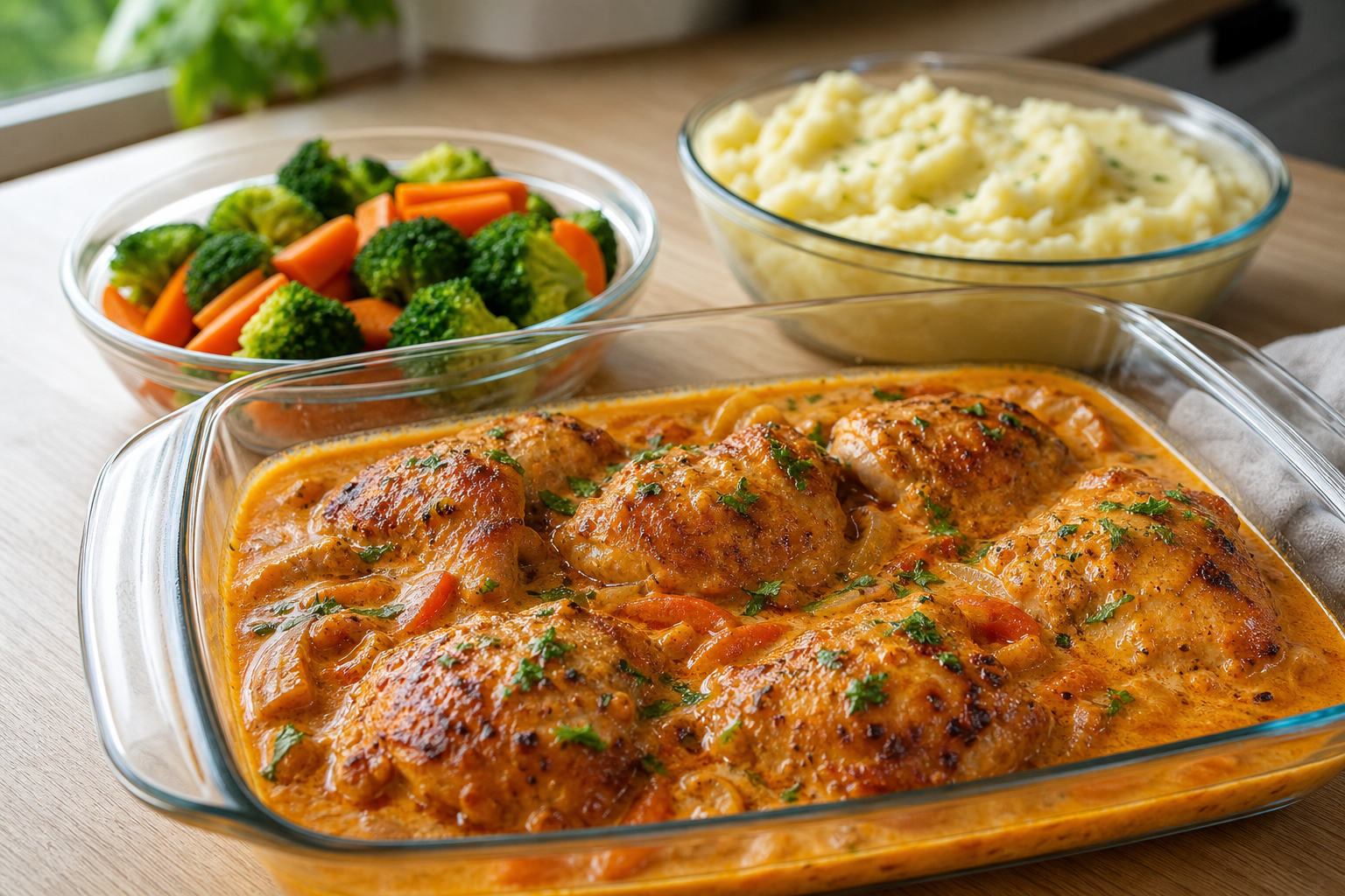 Original image of creamy chicken with vegetables and mash